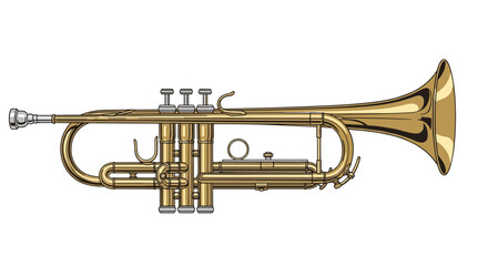 A detailed illustration of a shiny gold brass trumpet, a popular wind musical instrument, displayed horizontally against a clean white background.