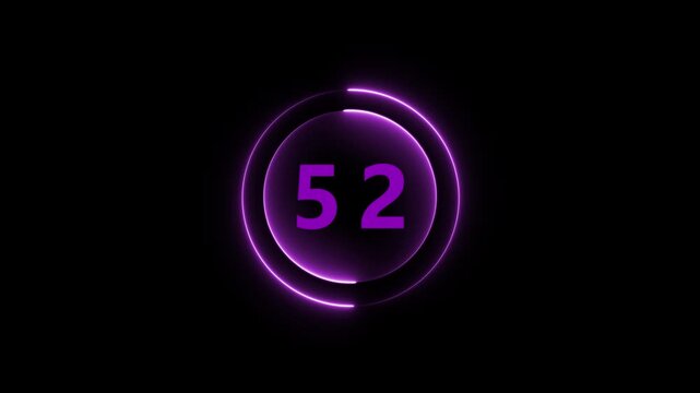 Purple Neon Circle With Number 52 On Black Background fifty two numeral