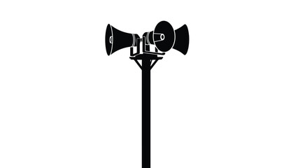 Black silhouette of dual horn speaker on a pole isolated on white background