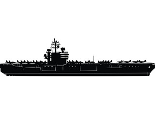 Fototapeta premium Aircraft Carrier Silhouette Naval Vessel Profile isolated on white background