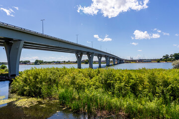 The Liberty Memorial Bridge across Missouri River in Bismarck, North Dakota 
