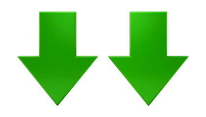 Two bright green downward-pointing arrows against a black background