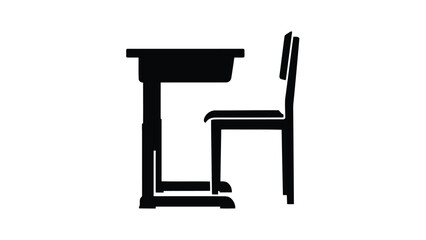 Fototapeta premium Minimalist black silhouette of a desk with attached chair isolated on white background