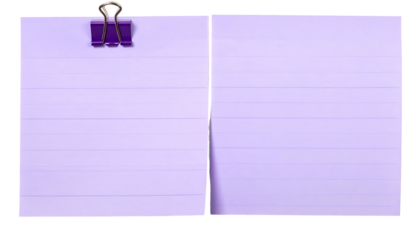 Two lavender lined notepads clipped together, one slightly lifted