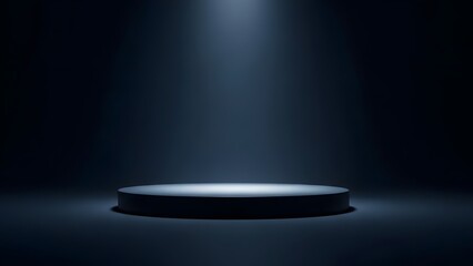 Spotlighted Platform: A minimalist circular platform, dramatically lit by a spotlight, stands alone against a backdrop of dark, suggesting an idea of stage for presentation or showcase.