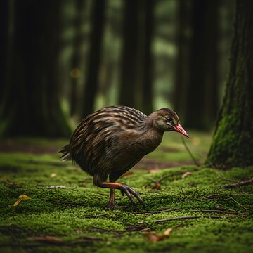 Weka bird in forest habitat walking.
