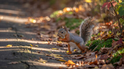 A squirrel darts across her path at dawn