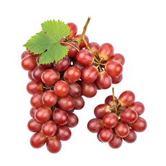 Fresh red grapes with green leaf on black background