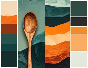 Spoon, abstract landscapes, color palette in teal, orange hues
