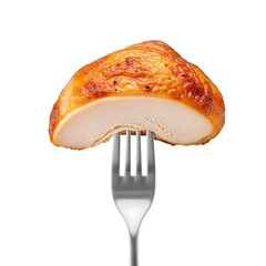 Delicious roasted chicken breast on a fork, ready to eat