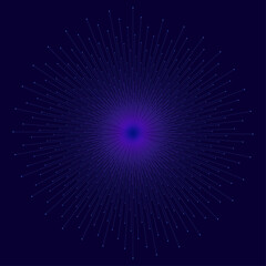 Dark Blue Network Connection Sunburst Illustration. Abstract Vibrant blue glow art icon.