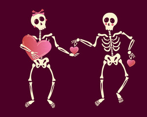 Cute Skeleton Giving a Heart Romantic Illustration