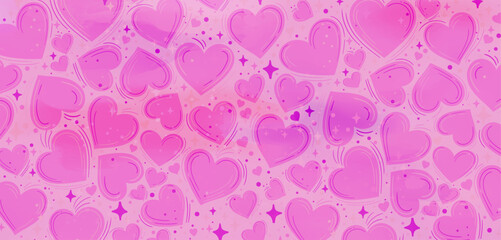 Pink Watercolor Hand-Drawn Hearts Background