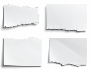 Fototapeta premium Four torn white paper scraps, isolated on a white background