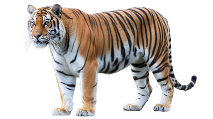 Obraz premium Majestic Bengal Tiger Standing and Looking Sideways, Wild Animal Isolated on a transparent background 
