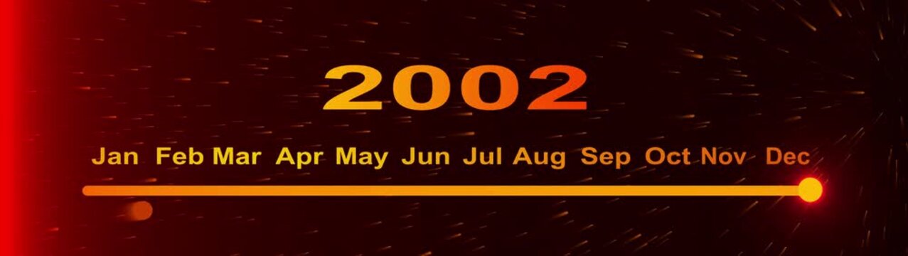 Year change concept. New year 2002 loading bar animation. year ending loading animation. Transition loading bar 2002 with Month. Glowing neon line word of 2002 on planet earth with space background.  