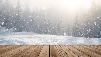 Snowflakes drifting in a frosty winter forest, representing the peaceful beauty and purity of nature in winter