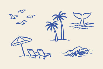Beach vacation doodle icons vector illustration