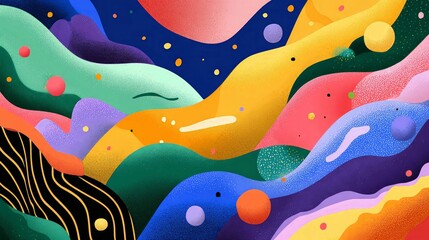 Vibrant Abstract Artwork with Swirling Multicolor Shapes and Textured Patterns, Featuring Dynamic Brushstrokes and Circular Eye Motif