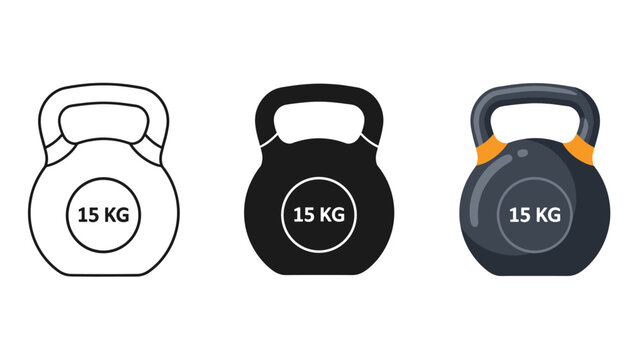 Three different kettlebells weighing 15 kg each Vector - Powered by Adobe