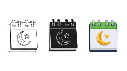 Calendar featuring crescent moon and star symbol for ramadan Vector