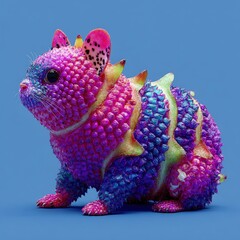 Colorful fantastical creature with spiky texture resembling fruit skin
