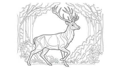 Majestic deer with large antlers walking through forest landscape