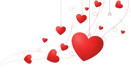 Romantic red hearts floating on black background