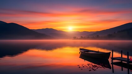 Serene sunrise over calm lake
