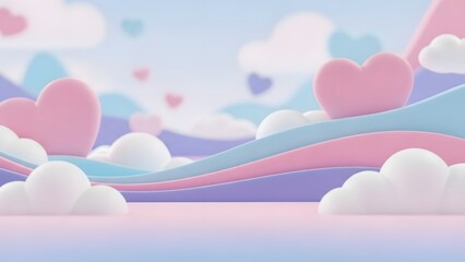 Dreamy sky with heart-shaped clouds
