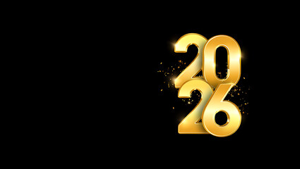 2026 Greeting Card with Elegant Golden 3D Numbers, Luxury Black Background