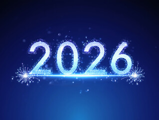 Glowing 2026 New Year Celebration with Magical Sparkles and Blue Light Effects on Dark Background