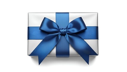 Minimal Silver Present with Blue Ribbon Isolated