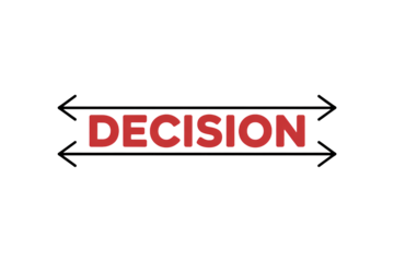 Decision sign in bold red font with double-sided arrows in simple graphic design for business presentation