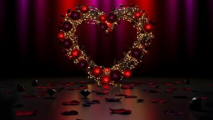 Illuminated heart-shaped wreath on stage