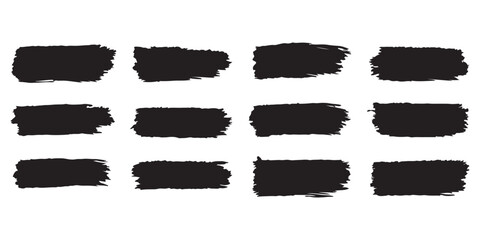 Grungy paint brush strokes and artistic ink splatters with smears and stains. Ink paint splashes with drips, blot drops, dry brush marks, rough round frames. Vector illustration