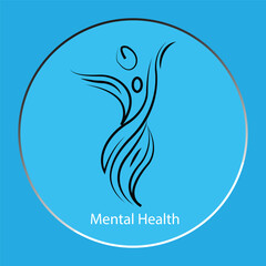Obraz premium Mental Health Awareness Concept Abstract Human Silhouette in Blue Circle.