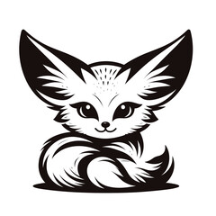 Obraz premium Black and white illustration of a cute fennec fox on white background vector