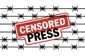 Censored Press Stamp in Red and Black on Barbed Wire Background in Bold Graphic Style for News Media