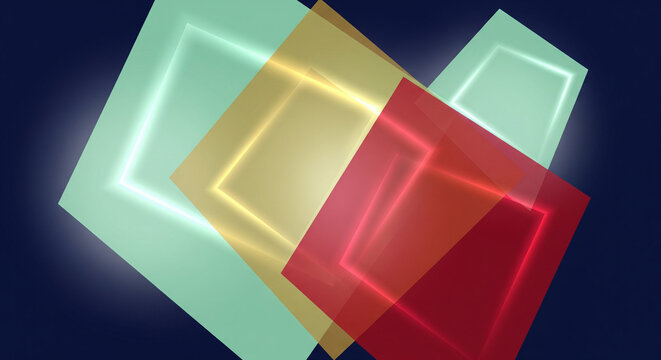 Vibrant glowing rectangles in red, gold, and green on dark background - Powered by Adobe