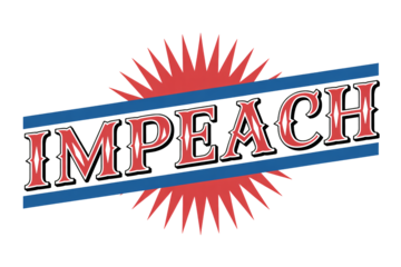 Impeach Text with Red Sunburst Design in Bold Red and Blue Colors on White Background for Protest Graphics