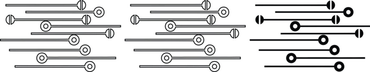 Musical notes and symbols on lines and staves in black