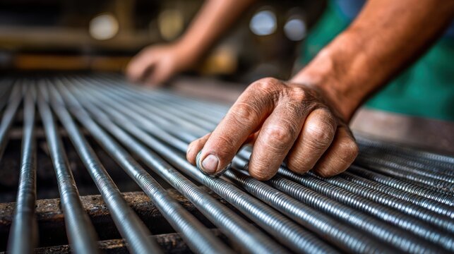 Medium shot of a worker manually adjusting the rollers in a rolling mill focusing on handson calibration for varying material thicknesses. - Powered by Adobe