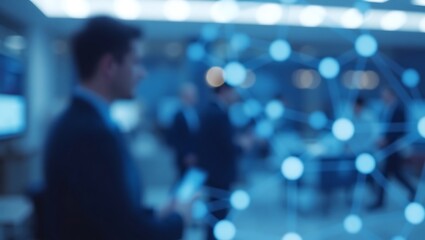 Generative AI Illustration of Business Professionals Engaged in Digital Networking and Data