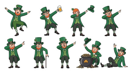 Fototapeta premium Collection of Leprechauns Performing Dab Dance Moves.