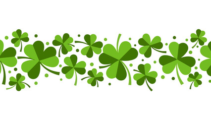 Seamless Pattern of Green Clover Leaves and Dots.