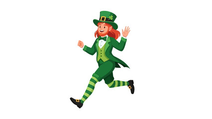 Obraz premium Happy Leprechaun Running in Green Costume.
