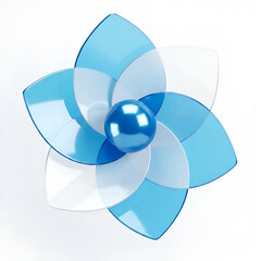 Futuristic Blue Layered Glass Lotus with Metallic Center.