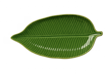 Green ceramic leaf plate serving food transparent background