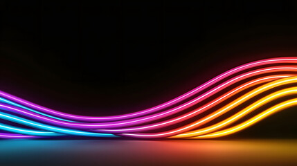 Vibrant neon lights create dynamic wave pattern against dark background, evoking energy